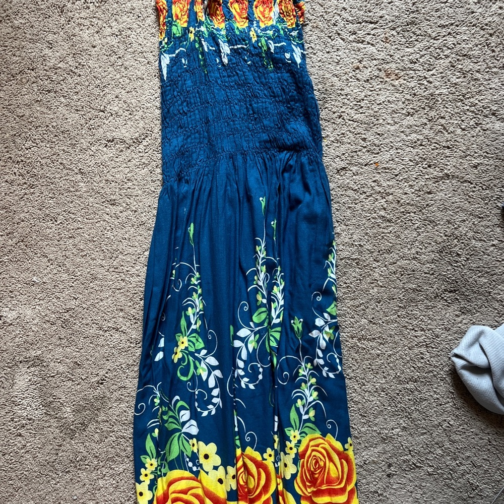 Floral Maxi Dress with Blue and Yellow Accents